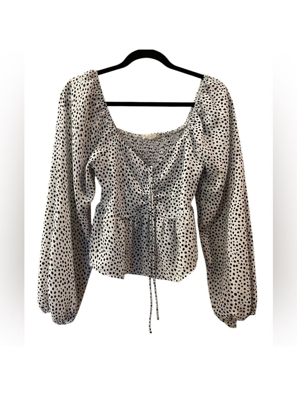 Altar'd State Long Sleeve Peplum Blouse Shirt Black & White Animal Print Small